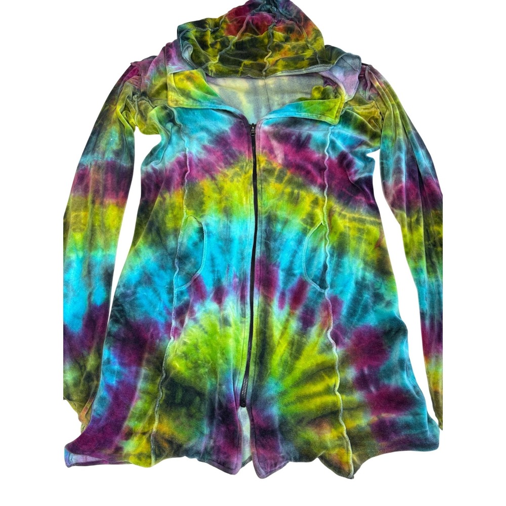 Tie Dye Zip Hoodie Jacket Hippie Festival Grunge Fairycore Y2K Layering Hoodie-S